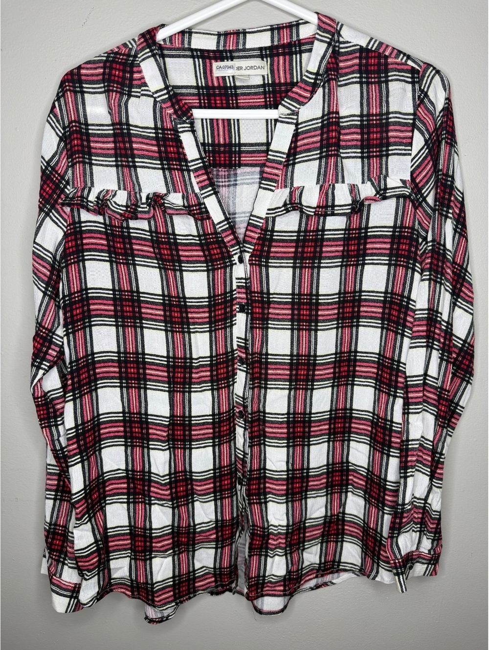 Alexander Jordan Red White Plaid Ruffle Button Up Shirt Long Sleeve Size Medium